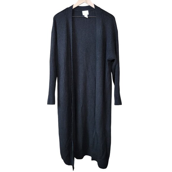 H&M Women's Ribbed Long Cardigan XL Polyester Blend Black - Picture 1 of 3
